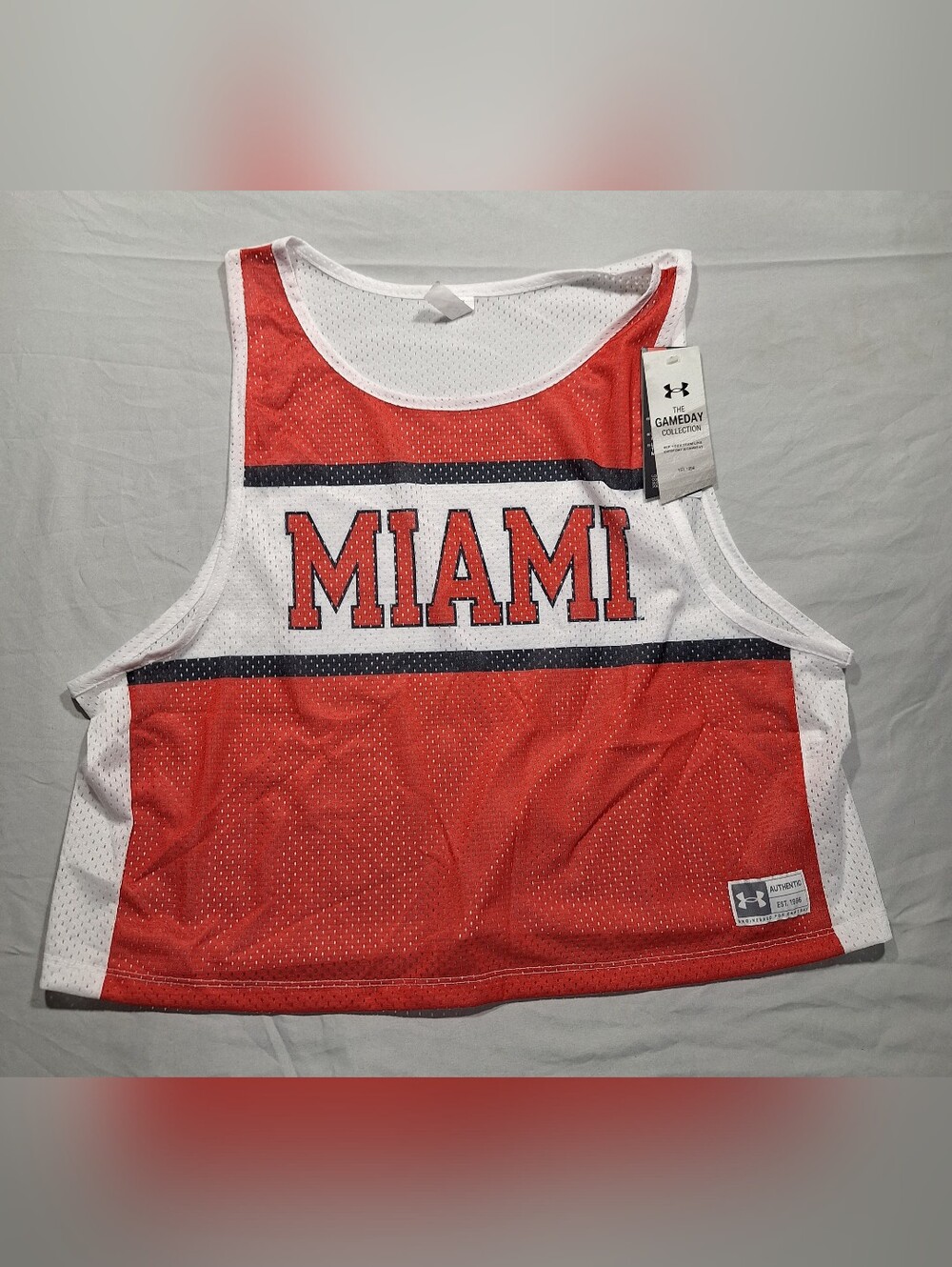 Under Armour Womens Miami Red and White Cropped Mesh Tank Jersey NWT